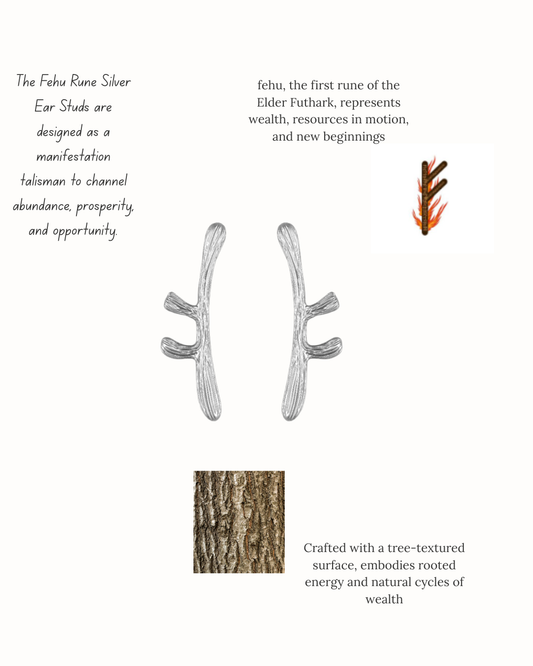 Fehu Rune Ear Studs | Symbol of Manifestation & Abundance - yiru.jeweller