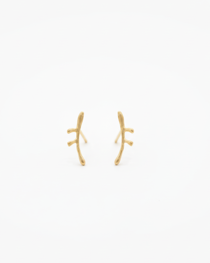 Fehu Rune Sterling Silver Ear Studs - Norse Abundance Talisman - yiru.jeweller