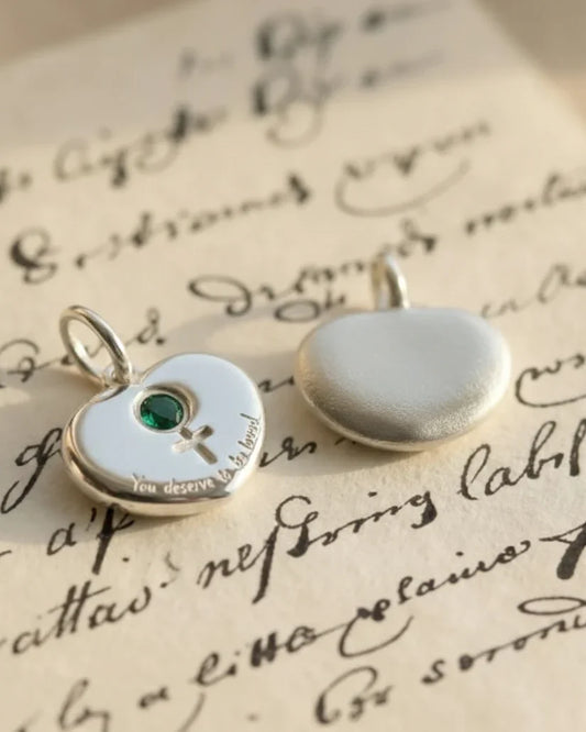 Reversible Heart sterling silver Necklace-You Deserve To Be Loved - yiru.jeweller