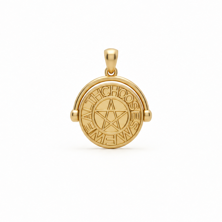 Yiru.jewellery pentacle signet pendant featuring a detailed star-shaped design on a silver chain.